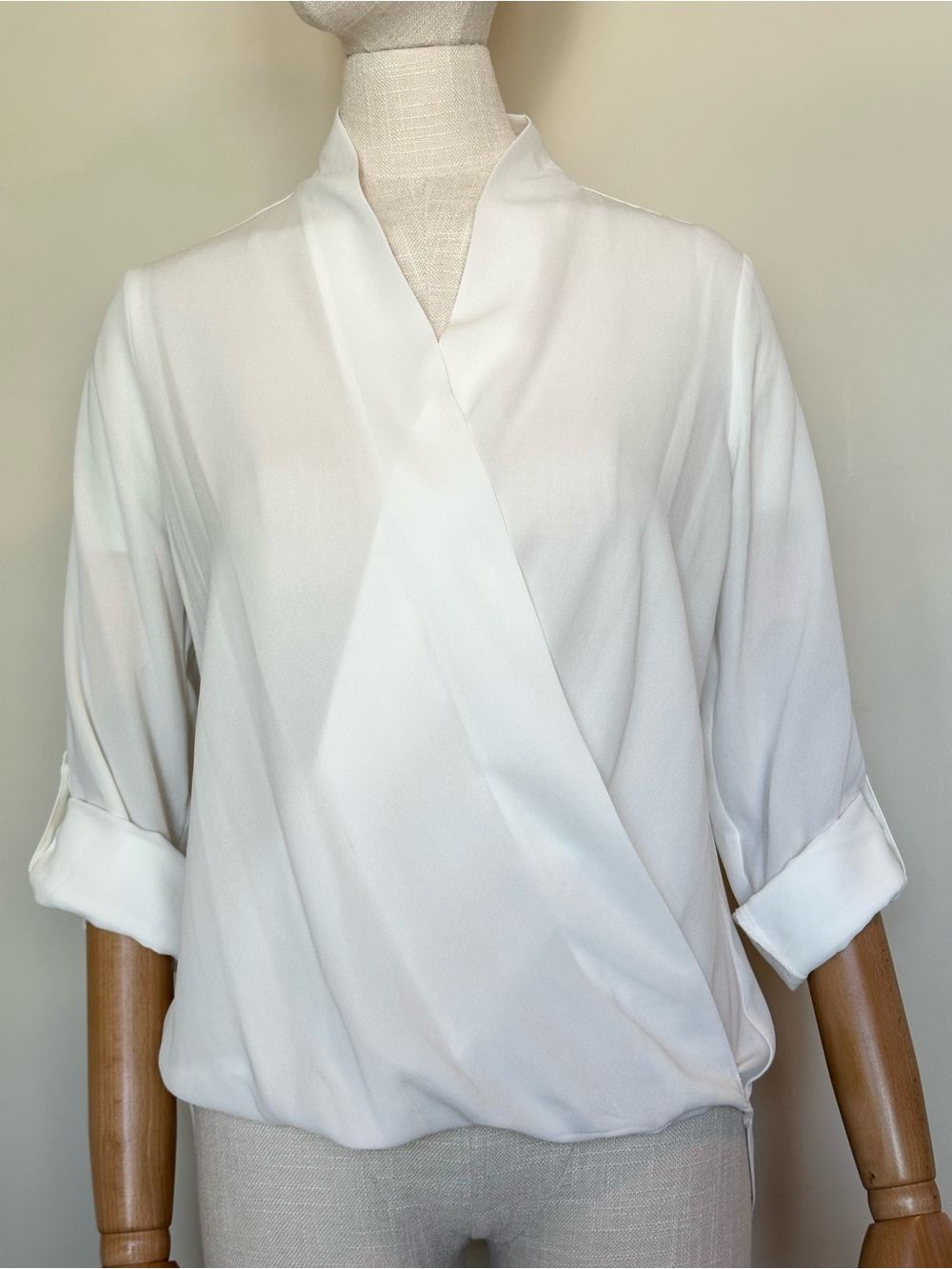 White Pleione Draped Wrap-Front Women's Blouse
